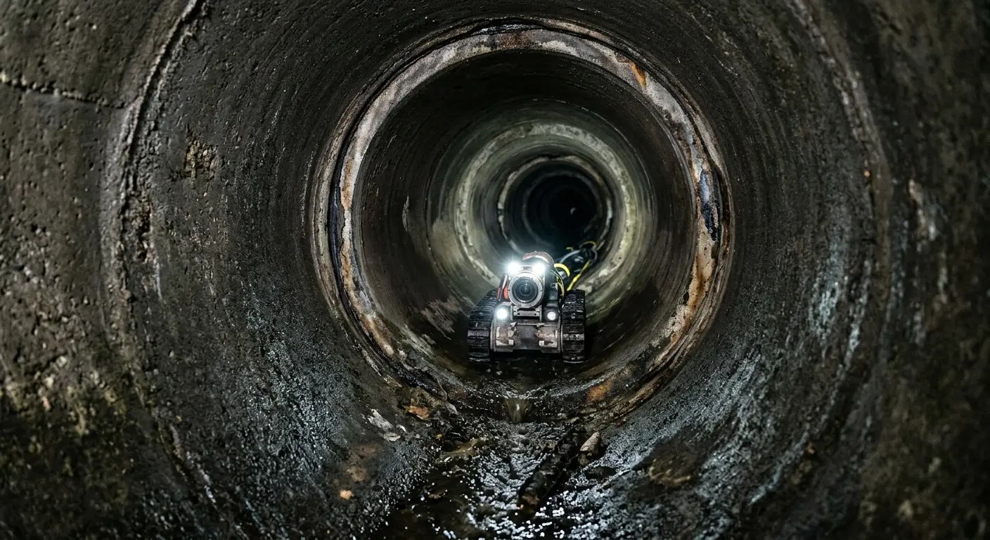 Robotic sewer camera inspecting pipe interior for Sewer Line Repair in Lake Norman of Iredell